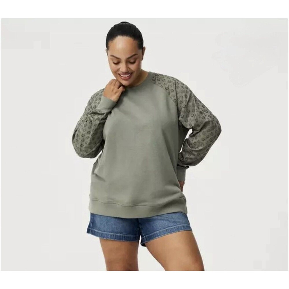 Torrid Olive Green French Terry Eyelet Sleeve Sweatshirt Size 5 US 5X Large